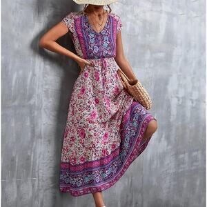 Iponelli Boho Floral V-Neck Maxi Dress – Size M (NWT)